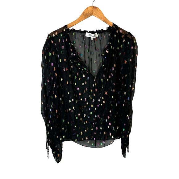 Diane Von Furstenburg DVF Lilian Metallic Dot Long Sleeve Sheer Blouse - Picture 8 of 12